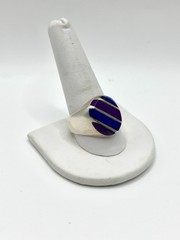 Vtg Heavy Sterling Silver Ring With Blue And Purple Inlay Stripes Size 11.75