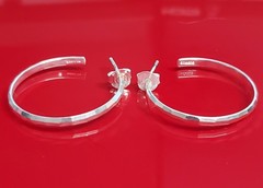 VTG FAS 925 Faceted Hoop Earrings 1.25in Sterling Silver 3g Classic Polished
