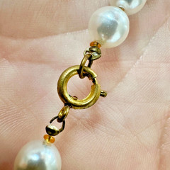 Vintage 56″ Long Faux Pearl AB Crystal Rope Necklace Gold Tone Aurora Borealis