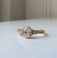 Victorian Style 2.0 Ct Oval Cut Moissanite Gemstone Decorative Engagement Ring