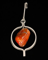 Anna Greta Eker Norway Sterling Silver Carnelian Modernist Pendant Necklace
