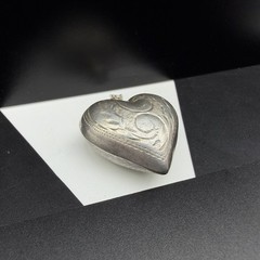 Sterling Silver 925 Etched Scroll Hollow Puffy Heart 29mm Pendant 5.7g
