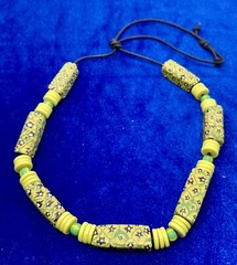 A Vintage Venetian Millefiori Leather Strung Beaded Necklace. Rectangular Beads.