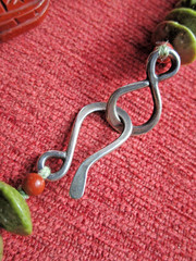 Vintage BEADED NECKLACE & EARRINGS Red Jasper & Unakite STERLING CLASP ~26.5″