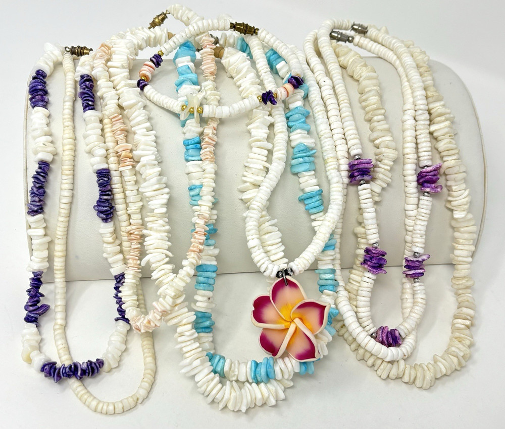 Vintage Y2K 90s Puka Shell Heishi Necklace Bracelet Lot 10 Surfer Hawaiian Beach
