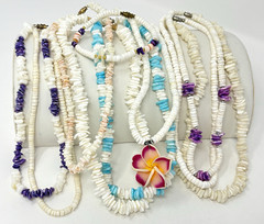 Vintage Y2K 90s Puka Shell Heishi Necklace Bracelet Lot 10 Surfer Hawaiian Beach