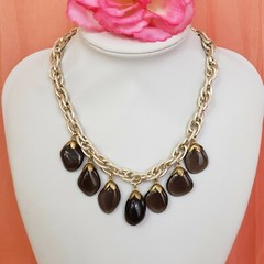 Vintage Silver Tone Smoky Quartz Charm Statement Choker Necklace Chic Collar