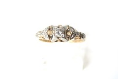 Antique EMPRESS Diamond .18 ct 14K Y/WG Ring Sz 6 * GAL Appraisal * Gift Box