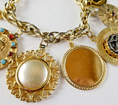 Vintage Heavy Charm Bracelet All Round Charms Gold Plated Engravable Good Luck