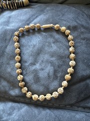 Vintage Hand Carved Rose Bead Necklace Cream Color Bovine Bone Screw Closure