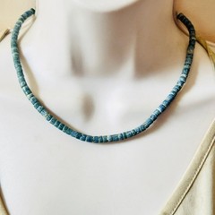 VTG Blue Sponge Coral Necklace Genuine Natural beaded Heishi Beads 16g 16.5″L