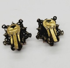 Filigree STAR Clip Earrings Pink Crystal Accent Ornate Vintage .75 in