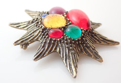 Vintage LG Lind Gal Signed Fruit Salad Cabochons Starburst Brooch Pin