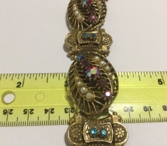 Vintage Selro Selini Chunky Gold Tone,Pearl, AB Rhinestones Bracelet. 7 Inches.