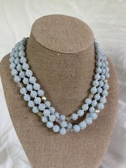 Vintage Marked Japan Necklace Acrylic Sugar Beads Frosted Blue Aurora 3 Strand
