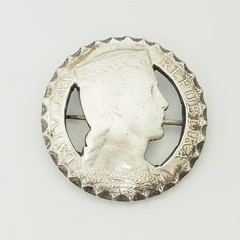 Antique silver Milda woman profile 5 lat coin brooch pin Latvia