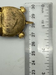 Antique Brass Turtle Brooch Pendant 1900s Green Glass Stone Trombone Clasp J80
