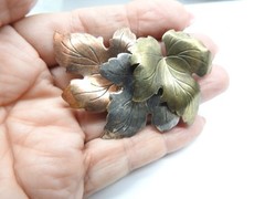 Copper Brass Silver Plated Metal Triple Leaf Brooch Vintage