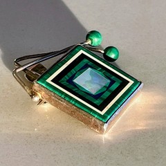 Sterling Silver Opal Inlay Modernist Convertible Brooch/Pendant Statement Piece