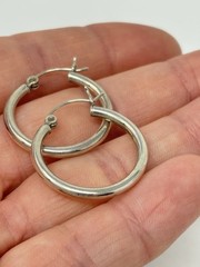 Vintage 925 Sterling Silver 2.5mm Hollow Tube Hoop Earrings 1″