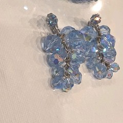 Blue Faceted Aurora Boreales Crystal Bracelet & Clip-On Earrings