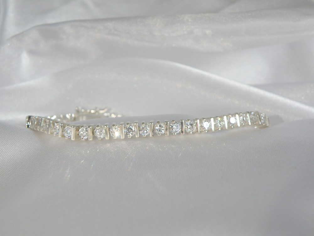 Sterling Silver 925 Cubic Zirconia Bar Link Tennis Bracelet 7.5″