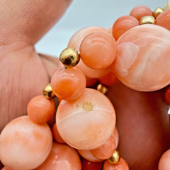 VTG Angel Skin Coral Necklace 36in Carved White Chinese Puzzle Ball 11mm OOAK