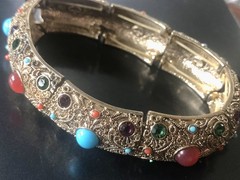 R.J. GRAZIANO STRETCH Jewels Etruscan Style BANGLE GLOBAL DESTINY ~ Nds Restrung