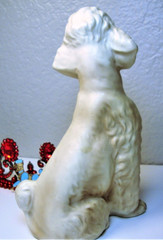Blue Enamel Cloisonne/Guilloche Goldtone Poodle Brooch & Poodle Statue-Figurine