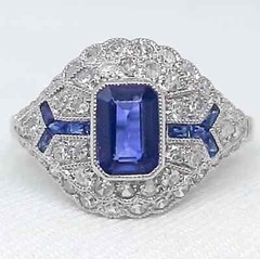 Art Deco Style 2.5Ct Sapphire Lab Created Diamond 14K White Gold FN Wedding Ring