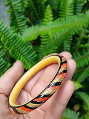 Vintage Art Deco Celluloid Bracelet Bangle Candy Striped Carved A Real Find!
