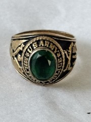 Vintage US Army MP Police Ring Size 6.5 With Simulated Emerald