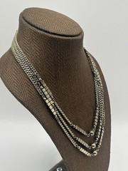 Vintage MONET Necklace Retro MCM 3 Strand Silver Toned Statement Layered Signed