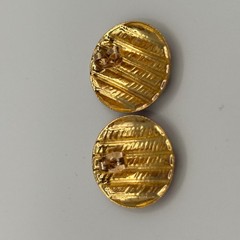 Vintage Red Cream Enamel Striped Gold Tone Round Stud Button Earrings Nautical