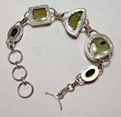 925 Sterling Silver Prehnite Gemstone Link Bracelet Adjustable 7 1/2 in – 9 inch