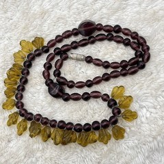 Vintage Molded Glass Necklace Egyptian Revival Bib Fall Colors 21″