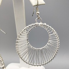 Wire Wrapped Silver Tone Pierced Earrings Hoop Vintage Estate Stunning Shine