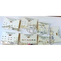 Sensible Solutions Vintage Y2K Deadstock Earring Lot Silver Hoops Studs 7 Cards