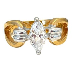 Vintage 1970s Vargas Marquise CZ Ring 18KT Gold Plate Two Tone Size 7 – 5T