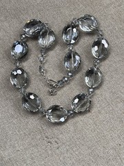 Beautiful Vintage Faceted Gray Glass & Crystal 24MM Beaded Statement Necklace