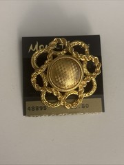 Vtg Monet Gold-tone Rope Knotted Checkered Center Brooch On Original Card