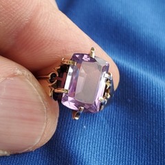 Original VINTAGE Amethyst Solid 14K ROSE GOLD DECO Engagement Ring Solitaire 7