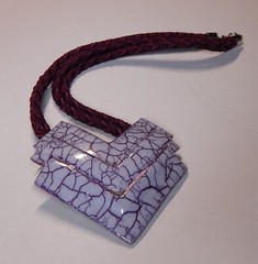 ONE OF A KIND NECKLACE, MCM Modern Art, 24″ Gray & Gold Crackle Enamel Geometric