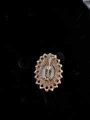 Antique Oval Enamel Floral Brooch Gold Tone