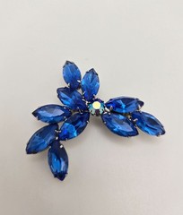 Beautiful Large Silver-Toned Brooch with Brilliant Blue Marquise Rhinestones