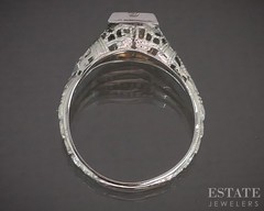 Antique 14k White Gold OEC Natural .28ct Diamond Filigree Solitaire Ring p19370