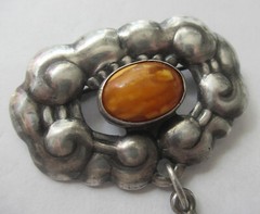 2 7/8 INCH 1910 SKONVIRKE JENSEN & AKERLUND DENMARK 830 STERLING SILVER BROOCH