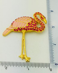 Gold Enamel 70 Pink Crystal Flamingo Pin/Brooch