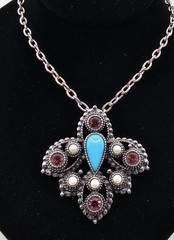 1974 Sarah Coventry Imperial Brooch/pendant Purple Crystal,Faux Pearl, Turquoise