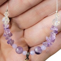 Vintage Purple Glass Stone Necklace Adjustable Length Women Jewelry Beads Gift